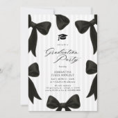 Modern Black Bow Stripes Photo Graduation Party 招待状 (正面)