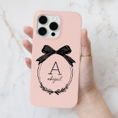 Modern Black Bow Stylish Girly Blush Pink Monogram Case-Mate iPhoneケース