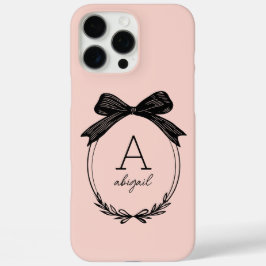 Modern Black Bow Stylish Girly Blush Pink Monogram iPhone 16 Pro Maxケース