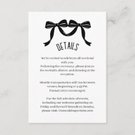 Modern Black bow Wedding Details Enclosure Card  エンクロージャーカード