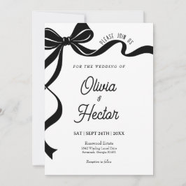 Modern Black Bow Wedding Invitation  招待状