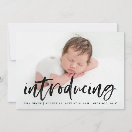 Modern Black Brush Script Introducing Photo Birth 案内状 (正面)