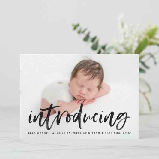 Modern Black Brush Script Introducing Photo Birth 案内状 (スタンド正面)