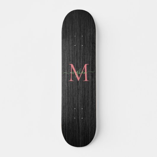 Modern Black Brushed Metal Rose gold Monogram  スケートボード (正面)