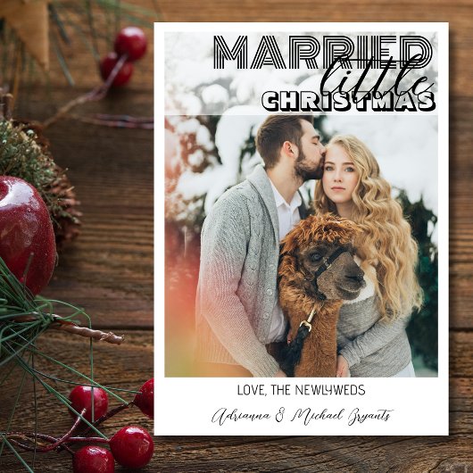 Modern Black Calligraphy Married Little Christmas シーズンカード