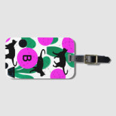 Modern Black Cat and Cactus Pattern Monogram ラゲッジタグ (正面横)
