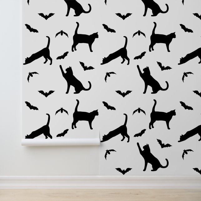 Modern Black Cats And Bats Pattern Cute Halloween 壁紙 (アプリケーション)