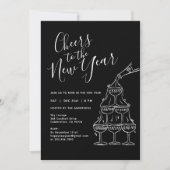 Modern Black Cheers to the New Year Party  招待状 (正面)