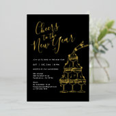Modern Black Cheers to the New Year Party  箔招待状 (立ち正面)