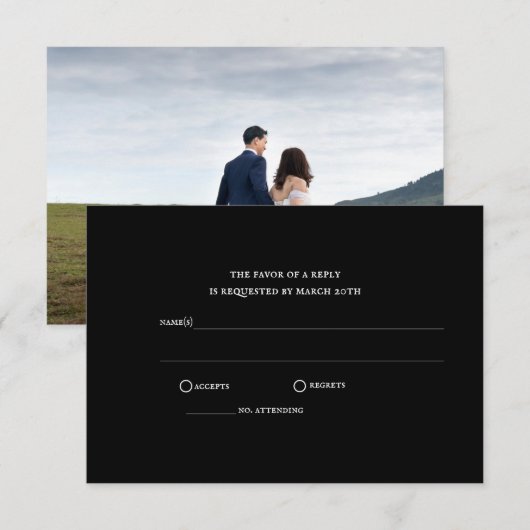 Modern Black Classic Photo Wedding 出欠カード (正面/裏面)