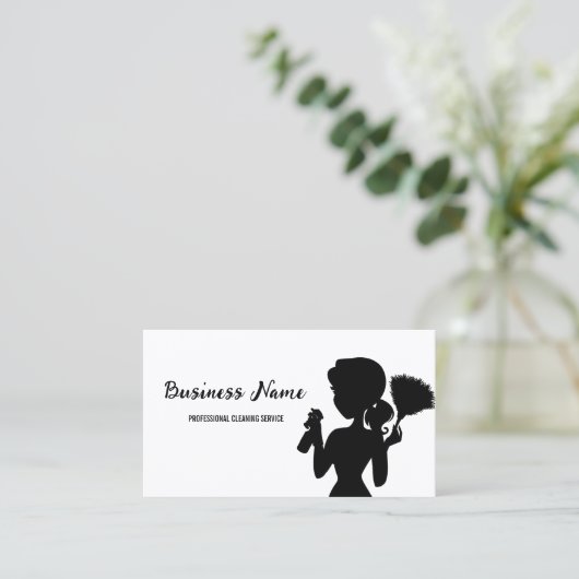 Modern Black Cleaning Service Housekeeper Maid 名刺 (スタンド正面)