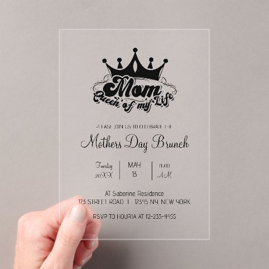 Modern Black Crown MOM Queen of my life Invitation アクリル招待状 (インサイチュ (ポータブル))
