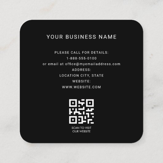 Modern Black Custom Logo and QR Code Square Busine スクエア名刺 (裏面)