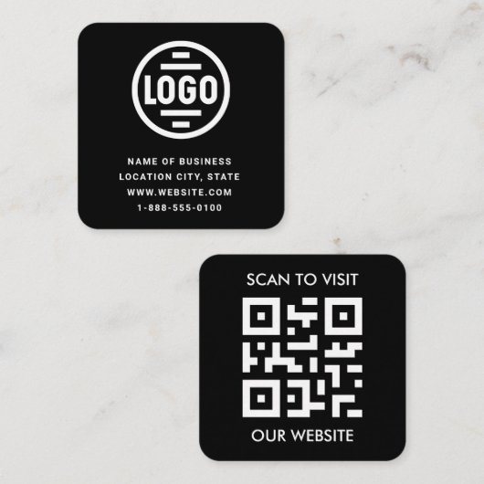 Modern Black Custom Logo and QR Code Square Busine スクエア名刺 (正面/裏面)