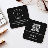 Modern Black Custom Logo Business Card QR code スクエア名刺