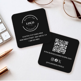 Modern Black Custom Logo Business Card QR code スクエア名刺
