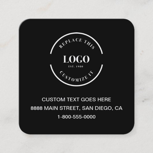 Modern Black Custom Logo Business Card QR code スクエア名刺 (正面)