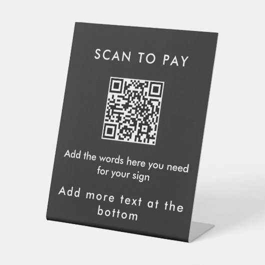 Modern Black Custom Text Scan to Pay QR Code Sign 台座サイン (正面)