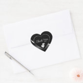 Modern Black Cute Hearts and Wavy Silver Thank You ハートシール (封筒)