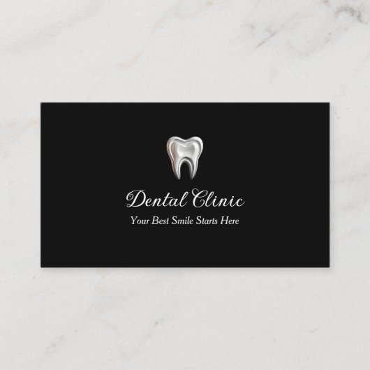 Modern Black Dental Clinic Logo QR Code Dentist 名刺 (正面)