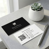 Modern Black Dental Clinic Logo QR Code Dentist 名刺