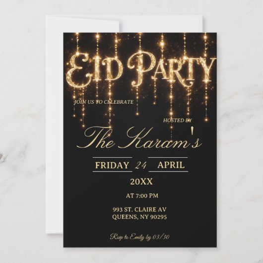 Modern Black elegant Eid Party Invitation  招待状 (正面)