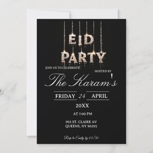 Modern Black elegant Eid Party Invitation  招待状 (正面)