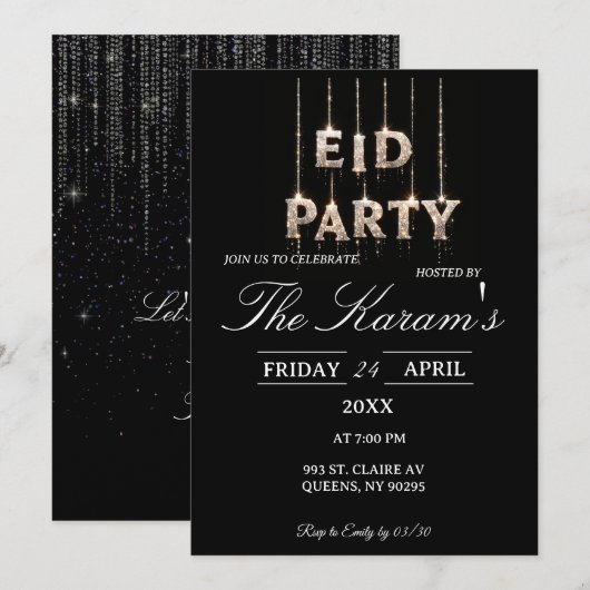 Modern Black elegant Eid Party Invitation  招待状 (正面/裏面)