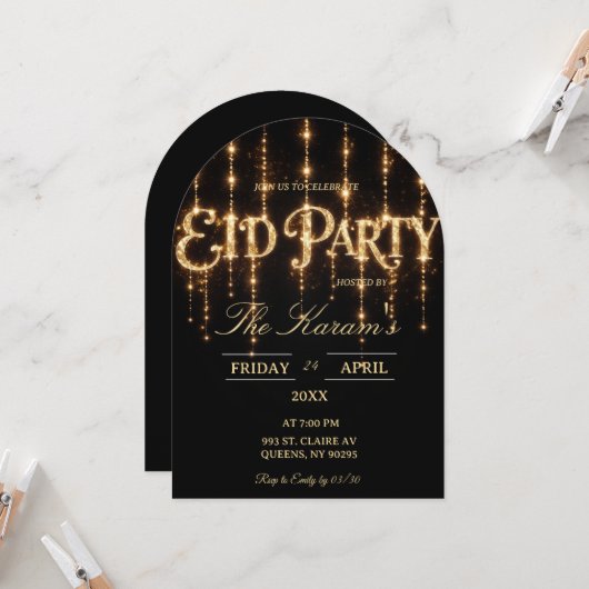 Modern Black elegant Eid Party Invitation Card 招待状 (正面/裏面インサイチュ)