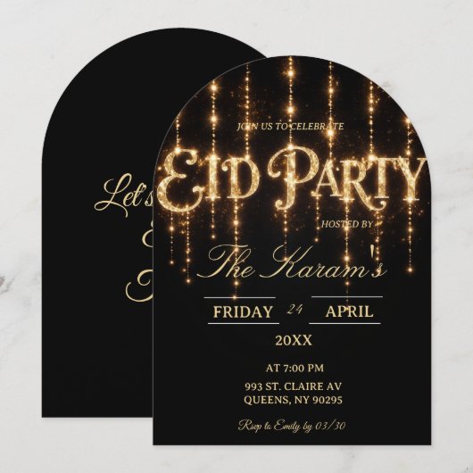Modern Black elegant Eid Party Invitation Card 招待状 (正面/裏面)