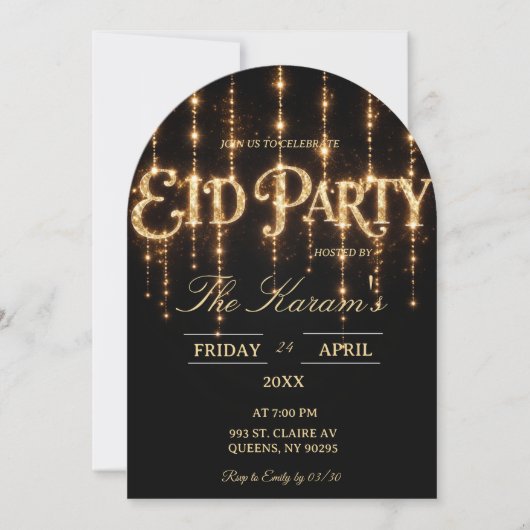 Modern Black elegant Eid Party Invitation Card 招待状 (正面)