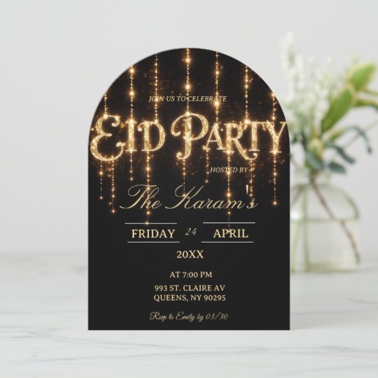 Modern Black elegant Eid Party Invitation Card 招待状 (スタンド正面)