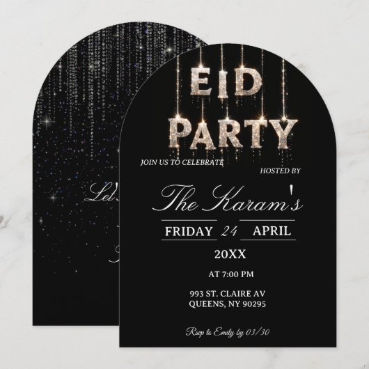 Modern Black elegant Eid Party Invitation Card 招待状 (正面/裏面)