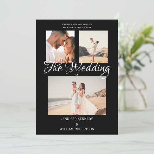 Modern Black Elegant Script Photo Classic Wedding  招待状 (スタンド正面)