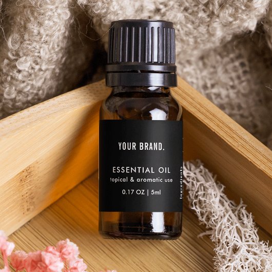 Modern Black Essential Oil Dropper Bottle Wrapper ラベル