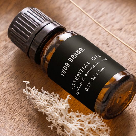 Modern Black Essential Oil Dropper Bottle Wrapper ラベル