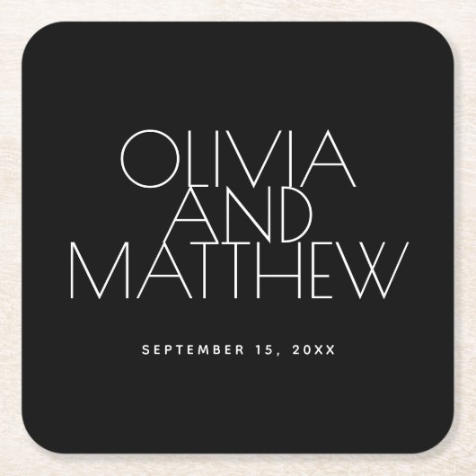 Modern Black Evening Wedding | Minimalist Elegant  スクエアペーパーコースター (正面)
