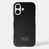Modern Black Faux Leather White Monogram Initials Case-Mate iPhoneケース (裏面)