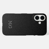 Modern Black Faux Leather White Monogram Initials Case-Mate iPhoneケース (裏面 (横))