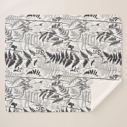 Modern black fern pattern  シェルパブランケット (正面(横))