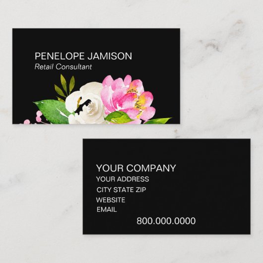 Modern Black Floral  名刺 (正面/裏面)