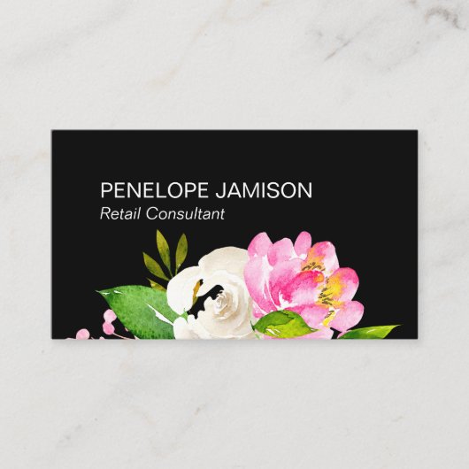 Modern Black Floral  名刺 (正面)