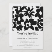 Modern Black Floral QR Code Wedding 招待状 (正面)