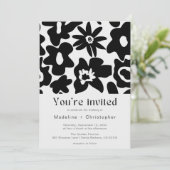 Modern Black Floral QR Code Wedding 招待状 (スタンド正面)