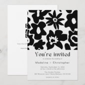 Modern Black Floral QR Code Wedding 招待状 (正面/裏面)