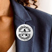 Modern Black Floral Wreath Split Monogram A Round 缶バッジ