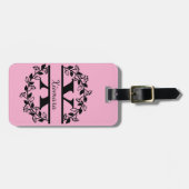 Modern Black Floral Wreath Split Monogram "X" ラゲッジタグ (正面横)