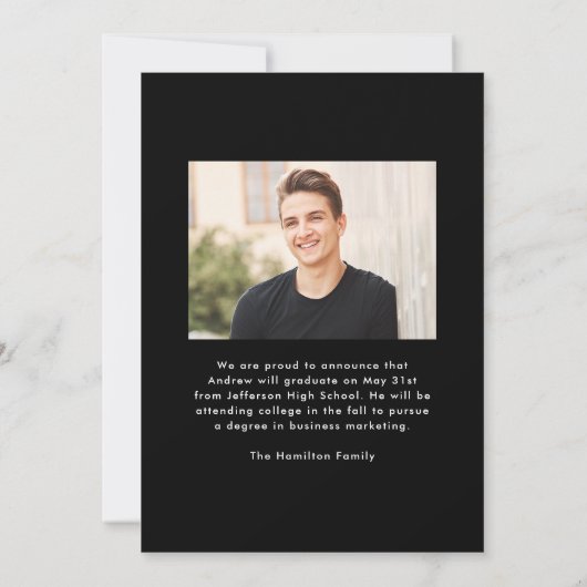 Modern Black Frame 2 Photo Graduation 案内状 (裏面)