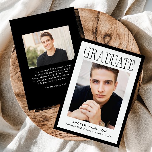 Modern Black Frame 2 Photo Graduation 案内状