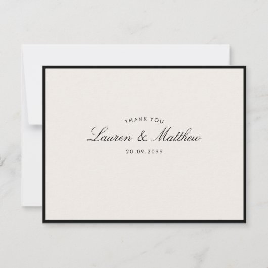 Modern Black Frame Ivory Wedding Thank You Card 招待状 (正面)